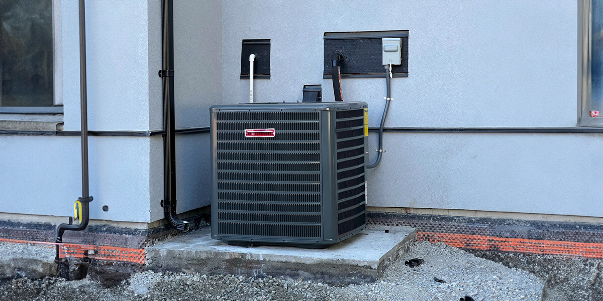 A heat pump system in a residential building, providing heating functions year-round.